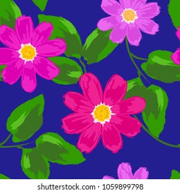 Seamless pattern with Cosmos flowers. Spring wild flowers illustrate pattern background design.