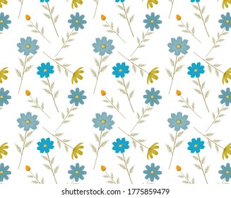 Seamless pattern of cosmos flowers. Vector illustration of floral background