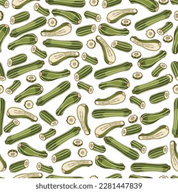 Seamless pattern with Costata Romanesco squash or Ribbed Roman. Cocozzelle. Courgette or marrow. Summer squash. Fruit and vegetables. Cartoon style. Vector illustration isolated on white background.