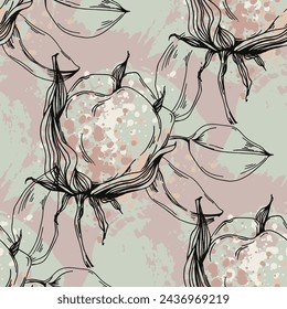 Seamless pattern cotton blossom flowers, endless texture, ink sketch art. Vector illustration for wedding invitations, wallpaper, textile, wrapping paper