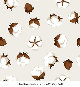 Seamless pattern with cotton bolls. Stylized illustration.