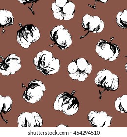 Seamless pattern with cotton branches.Vector vintage background.