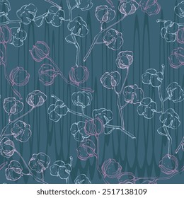 Seamless Pattern with cotton. Color sketch style hand drawn background. Detailed illustration, hand drawn. Great for fabric and textile, prints, invitation, packaging.