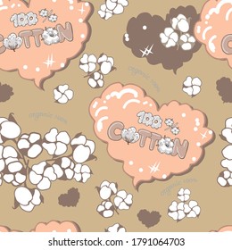 Seamless pattern with cotton flowers and heards,Vector illustration