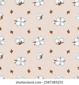 Seamless pattern with a cotton on a beige background.