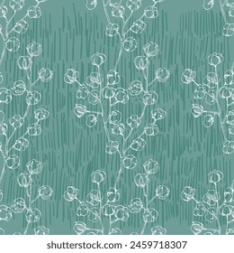 Seamless pattern with cotton. Patterns with flower plant. Cotton pattern for the print. Vector illustration