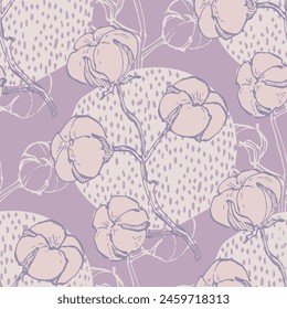 Seamless pattern with cotton. Patterns with flower plant. Cotton pattern for the print. Vector illustration