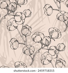 Seamless pattern with cotton. Patterns with flower plant. Cotton pattern for the print. Vector illustration