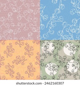 Seamless pattern with cotton. Patterns with flower plant. Cotton pattern for the print. Vector illustration