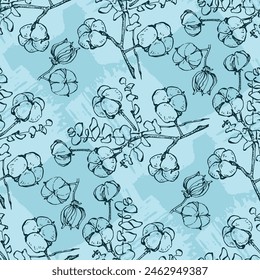 Seamless pattern with cotton. Patterns with flower plant. Cotton pattern for the print. Vector illustration