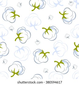 seamless pattern with cotton plant  on white background