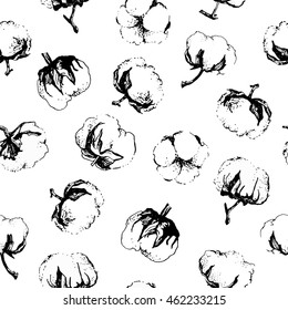 Seamless pattern with cotton. Vector vintage background.