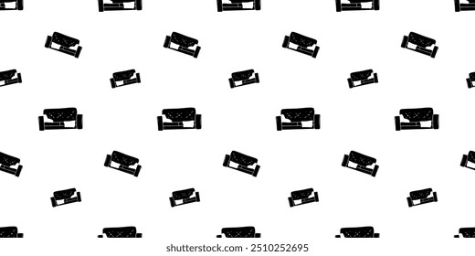 Seamless pattern with couch or sofa front view with a pillow and a blanket hanging from the side silhouette vector