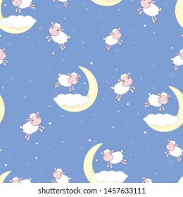 Seamless pattern of counting sheep to fall asleep. Vector background