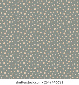 A seamless pattern with countless small, light peach-colored dots of varying sizes randomly scattered across a muted blue-green background, creating a soft, textured effect.
