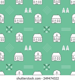 Seamless pattern with country houses. Vector illustration.