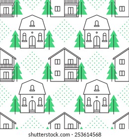 Seamless pattern with country houses. Vector illustration.