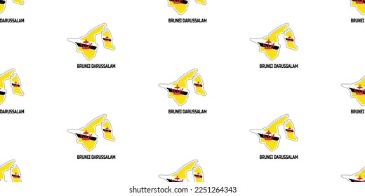 Seamless pattern of the  country map of BRUNEI DARUSSALAM in the colors of the flag of BRUNEI DARUSSALAM  .  With the caption of the country name "BRUNEI DARUSSALAM".