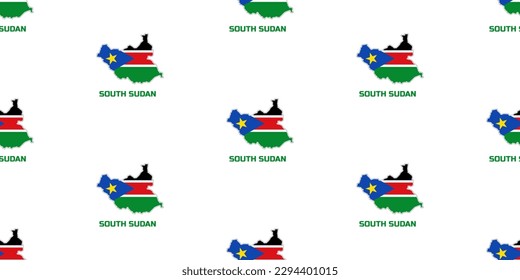 Seamless pattern of the  country map of SOUTH SUDAN  in the colors of the flag of SOUTH SUDAN.  With  the caption of the country name "SOUTH SUDAN".