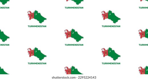 Seamless pattern of the country map of TURKMENISTAN  in the colors of the flag of TURKMENISTAN.   With the caption of the name of the country "TURKMENISTAN".