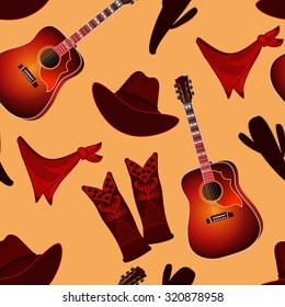 Seamless pattern with country music elements. Music background.  Vector illustration