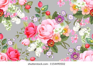 Seamless pattern with country roses