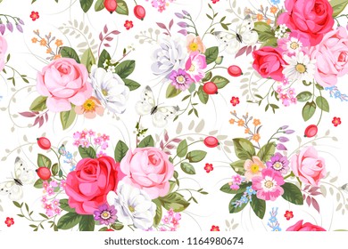 Seamless pattern with country roses