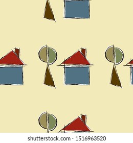 Seamless pattern with countryside house(texture 6).