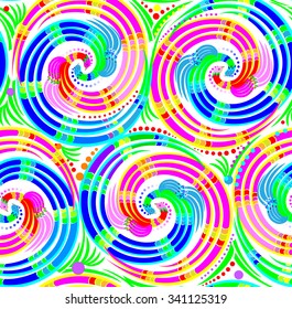 Seamless pattern with couple of fantasy peacocks, vector cartoon image.