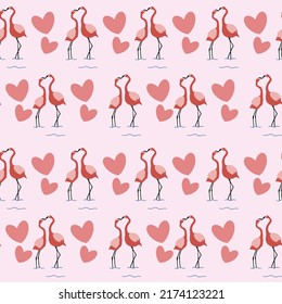 Seamless pattern couple flamingo, romantic love flamingo textile pattern