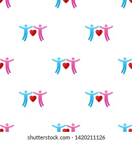 Seamless pattern with couple icons. Give love. Charity concept. Pair of lovers with heart. Male and female. Vector illustration for design, web, wrapping paper, fabric, wallpaper.