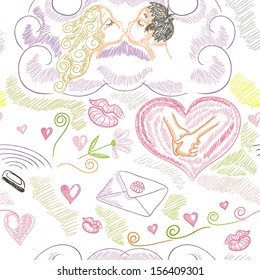 Seamless pattern of a couple in love