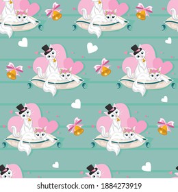 Seamless pattern Couple of lovers of cats. Design for Valentine postcard.