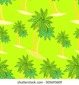 seamless pattern couple of palm trees on island on a background of greenery vector illustration