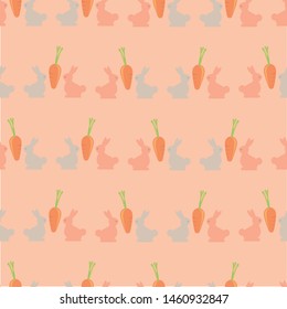 Seamless pattern couple of rabbit and carrots.