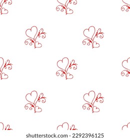 Nahtloses Muster Paar roter Rahmenherzen. Handgezeichnete Doodle-Textur für Textilien, Wickelpapier am Valentinstag oder Hochzeit. Vektorgrafik