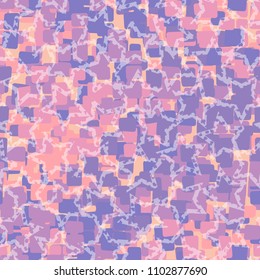 A seamless pattern covered with a chaotic network consisting of worn five-pointed stars. Multi-colored spots. Camouflage is designed for citizens.