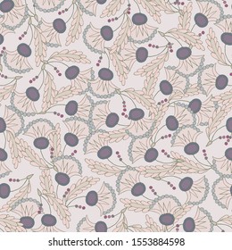 seamless pattern covered with decorative flower ornaments in pale pink shades