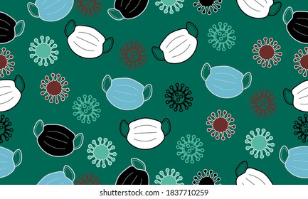 Patrón sin inconvenientes - Covid-19 y máscara.Ilustración vectorial