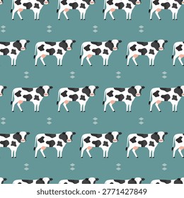 seamless pattern cow animal farm on blue background vector wallpaper textile giftwrap fabric