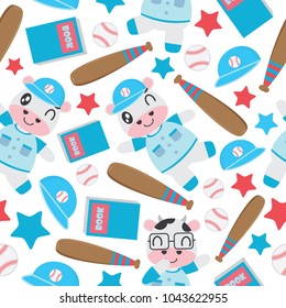 Seamless pattern of cow boy and baseball toys vector cartoon illustration for kid wrapping paper, kid fabric clothes, and wallpaper