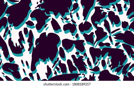 Seamless pattern with cow felt print on white backgound. Splash effect of paint, crackle, cracked paint. Stock illustration for web, print, background, wallpaper, textile, wrapping paper, scripbooking