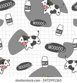 Seamless pattern with cow milk