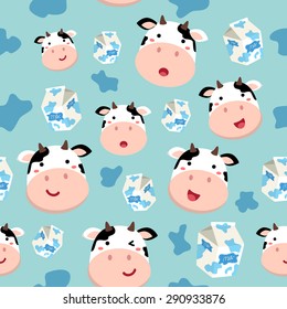 Seamless Pattern Cow and Milk Blue