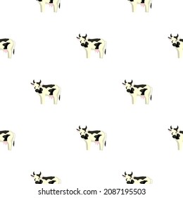 Seamless pattern cow on white background. Texture of farm animals for any purpose. Geometric template for textile fabric design. Simple vector ornament.