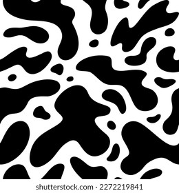 Seamless Pattern with Cow Print. Animal Dalmatian Dog Texture in Vector. Abstract Texture with Spots.  Black and White Background for Print and Banners