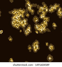 Seamless pattern - cow skin. Cow texture with golden sparkles.