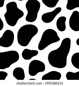 Seamless pattern with cow spots. Cow skin. Seamless pattern black and white. Vector illustration. For textiles, Wallpaper, wrapping paper, bed linen.