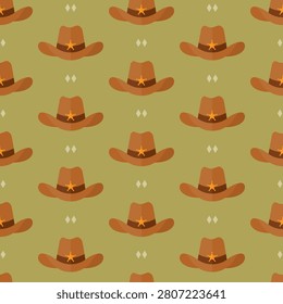 seamless pattern cowboy hat on green background vector wallpaper textile giftwrap fabric
