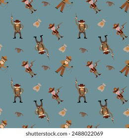 Seamless pattern with cowboys. Design for fabric, textile, wallpaper, packaging.
